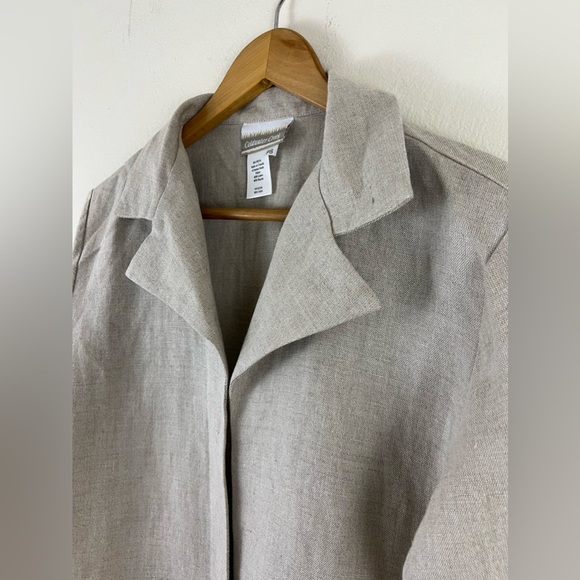 Linen Blend Lagenlook Minimalist VTG Coldwater Creek Beige Open Front Cardigan - Picture 4 of 11